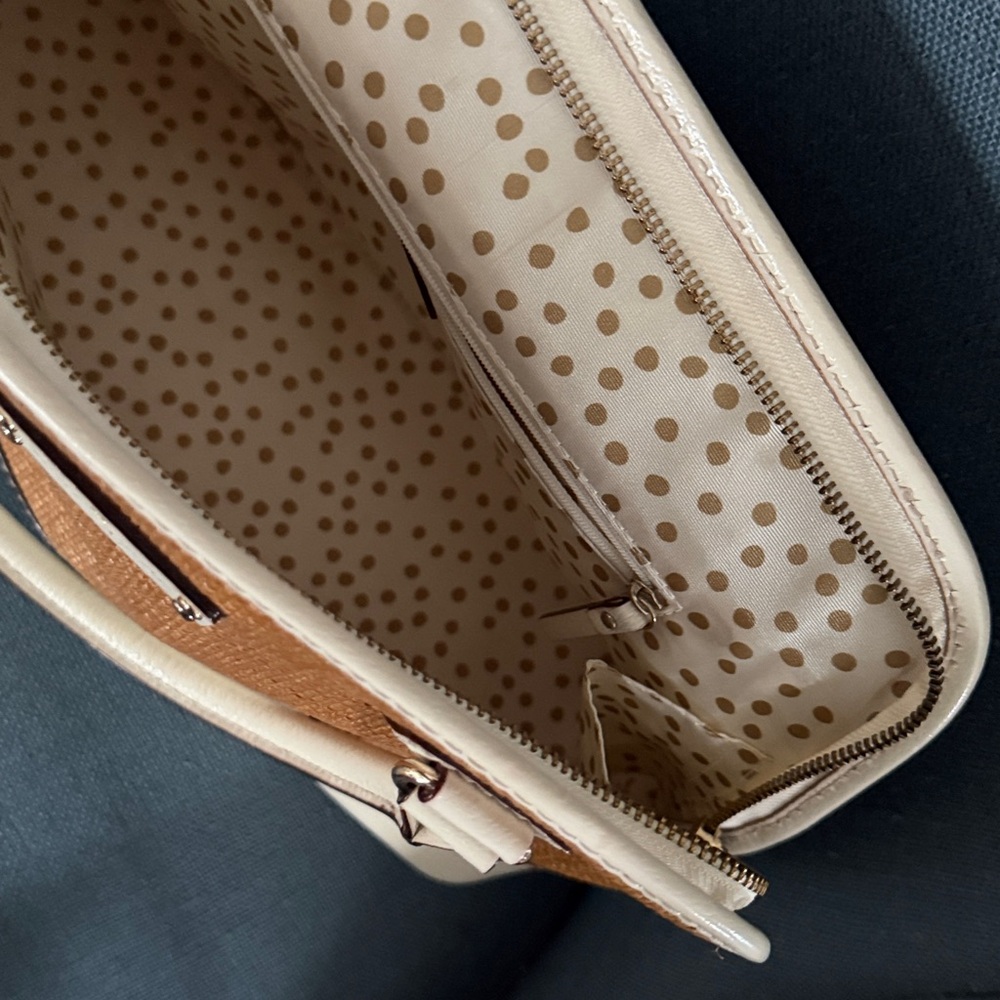Kate Spade WOVEN Lotty Dome Satchel IVORY Leather & Brown Woven Straw panel EUC - Picture 10 of 15
